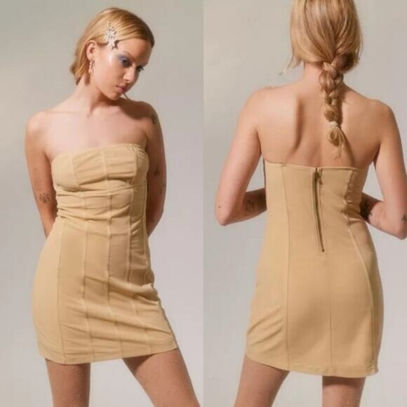 NWT URBAN OUTFITTERS Bari Corset Mini Dress Size Medium Tan - Picture 1 of 4